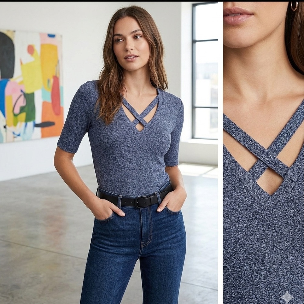 gray Express blouse V- neck
